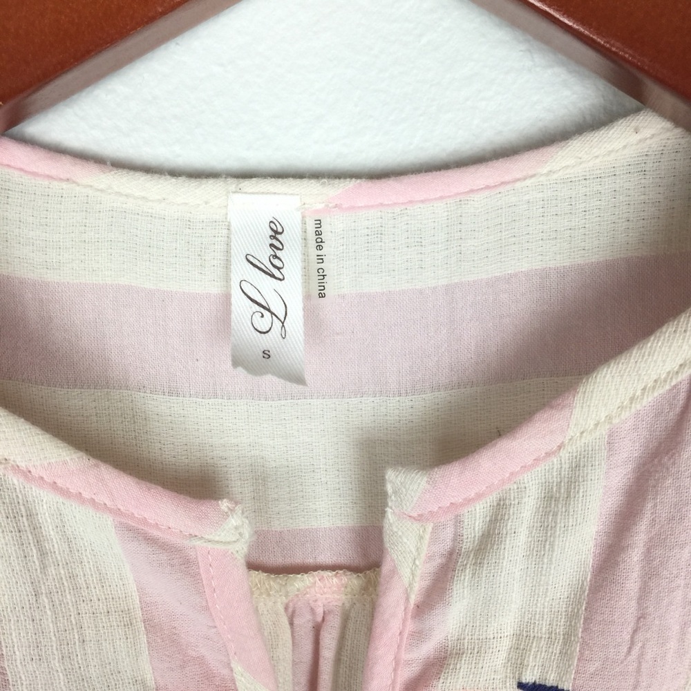 Embroidered Striped Ruffle Sleeve Cotton Blouse Spring Color - Picture 5 of 6